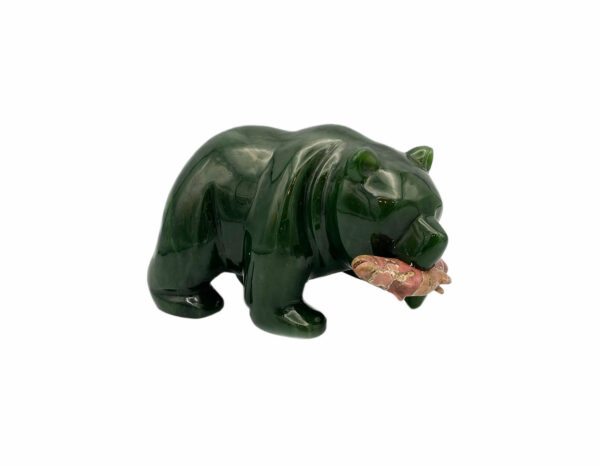 Nephrite bear with Rhodonite salmon