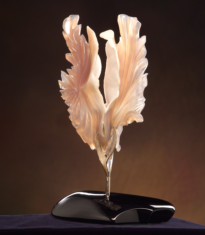 Dancing Angel by Glenn Lehrer, Agate Drusy on Obsidian Base