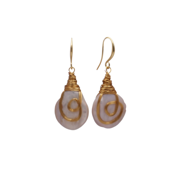 Gold wire-wrapped Pearl earrings