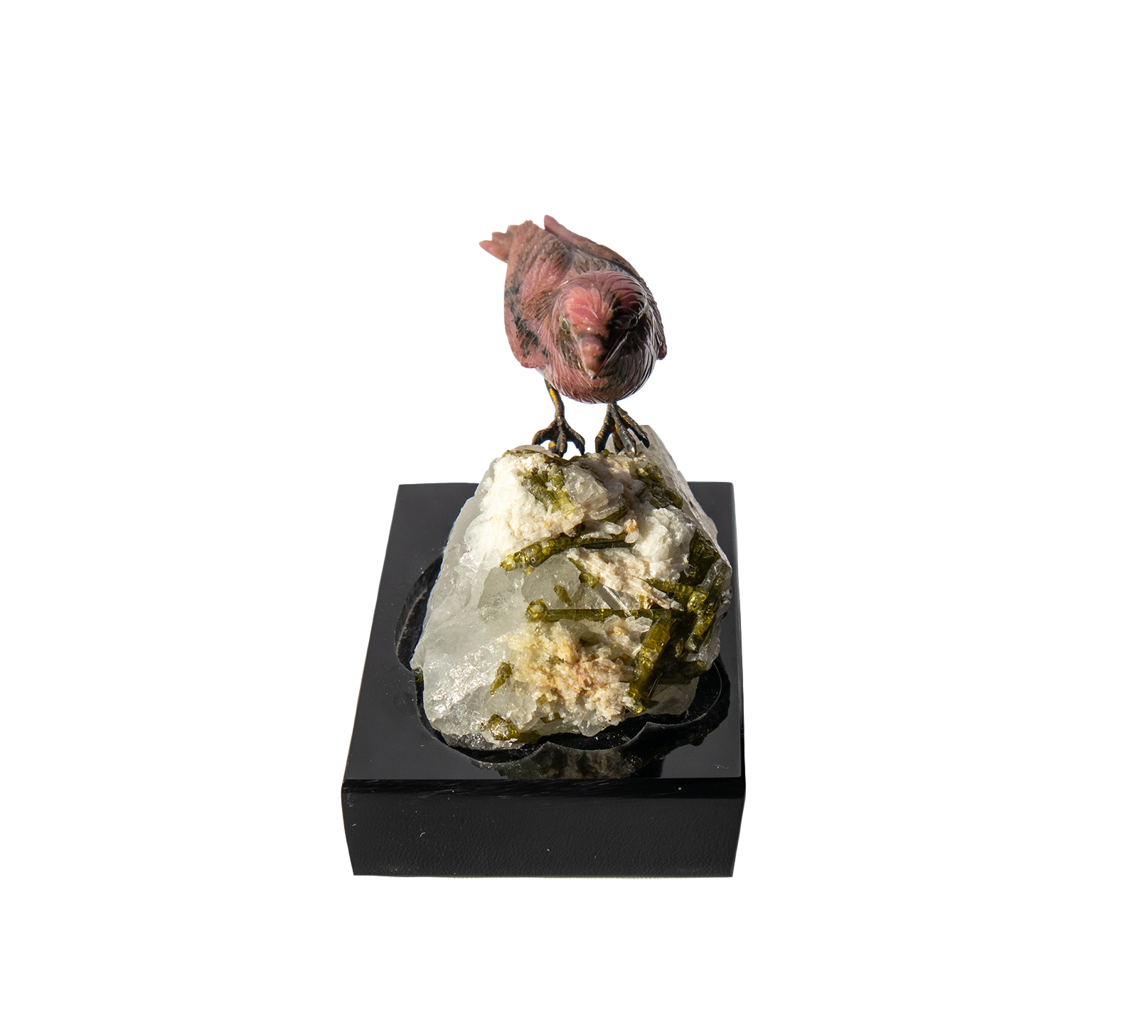 (Deaccessioned) Rhodonite sparrow on Tourmaline and Quartz - Image 2
