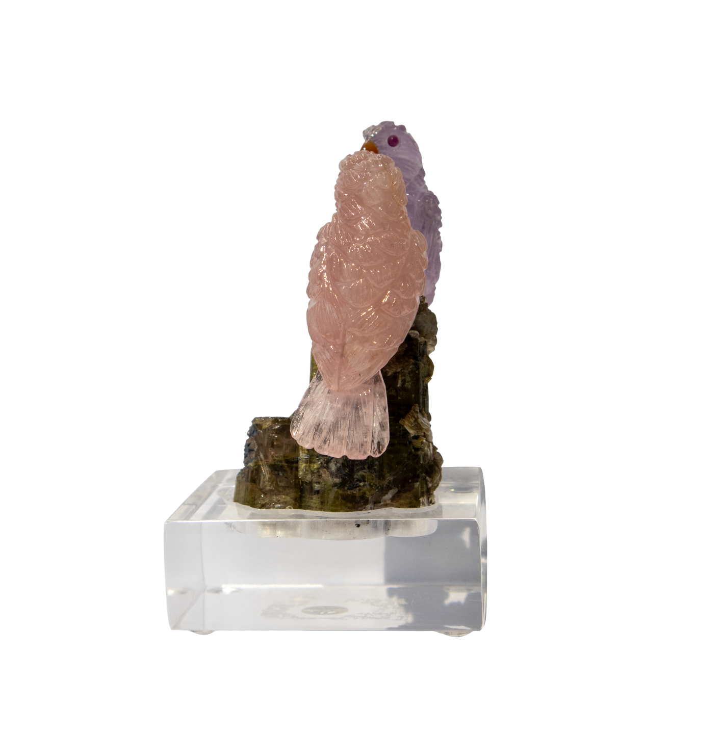 Rose Quartz and Amethyst parrot pair by Peter Muller - Image 2