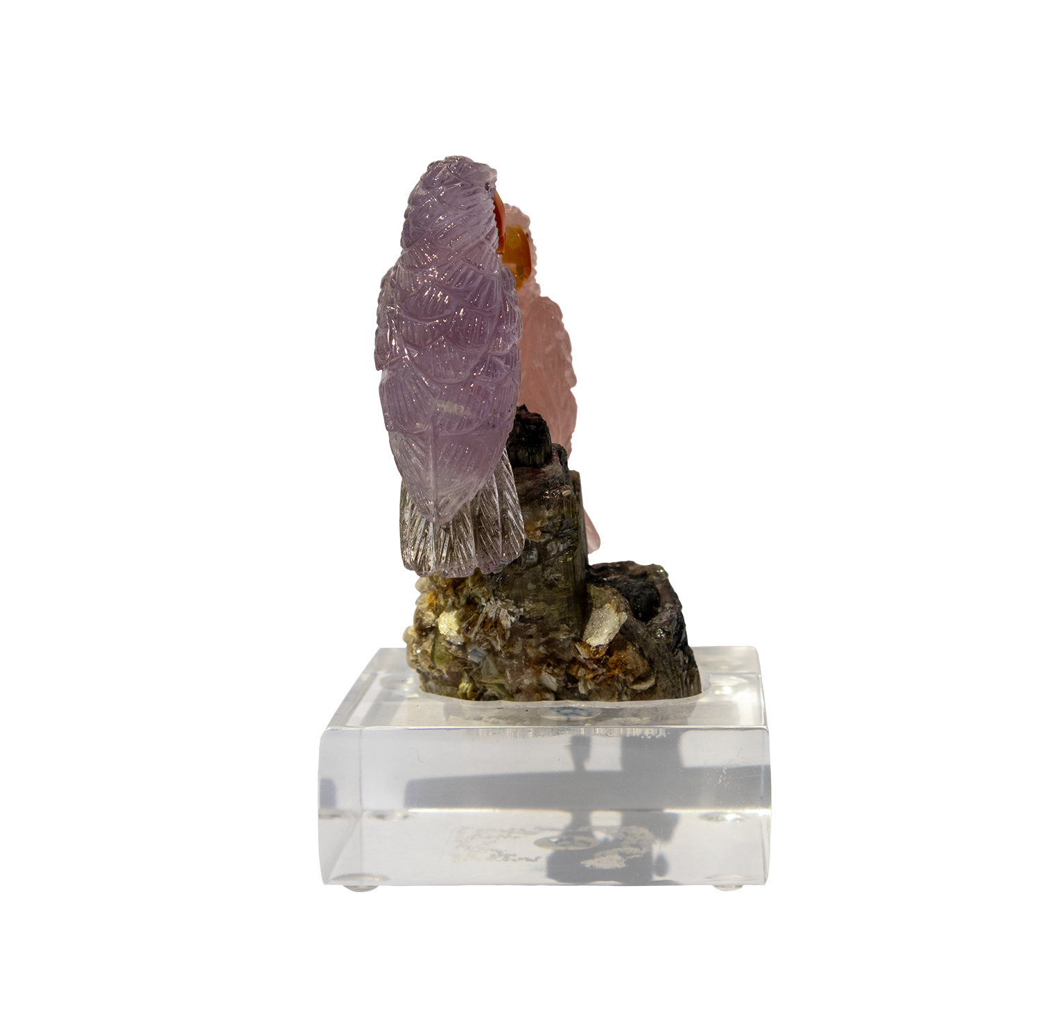 Rose Quartz and Amethyst parrot pair by Peter Muller - Image 3